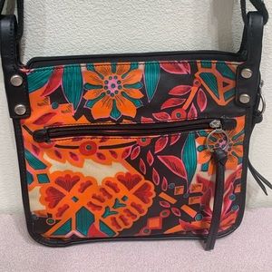 Fossil Floral Coated Canvas Key Per Messenger Crossbody Black
